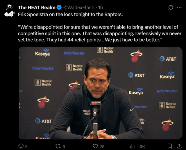 体育投注-热火0-5猛龙后斯波又念同一套台词，球迷：这录音机修不好了